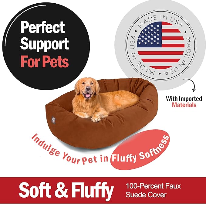 Majestic Pet 40 Inch Suede Shredded Memory Foam Mix Calming Large Dog Bed Washable 40 x 29 x 9 (Inch) - Cozy Soft Round Donut Dog Bed with Spine for Head Support - Pet Bed Rust