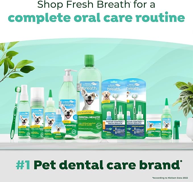 TropiClean Fresh Breath Water Additive for Dogs | Dog Breath Freshener & Teeth Cleaning Solution | No Toothpaste or Toothbrush Required | 16 oz + Pump