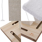Cat Scratching Post, 32 Inches Large Cat Scratch Post for Adult Cats and Kittens, Nature Sisal,Wooden Base with Toy Balls, Modern Cat Scratcher for Indoor Cats, Protect Your Furniture, Beige