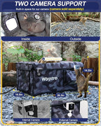 Heated Cat House for Outside, Waterproof Awning & Escape Door Heated Cat Houses for Indoor/Outdoor Cats in Winter, Elevated & Insulated Outdoor Cat Shelter for Feral Cat(Black Camo, 25"x16"x12")