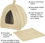 Cat House - Indoor Bed with Removable Foam Cushion - Pet Tent for Puppies, Rabbits, Guinea Pigs, Hedgehogs, and Other Small Animals by PETMAKER (Tan)