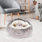 Cat Beds & Dog Bed with Cover Cave, Dog Beds for Small Dogs, Round Soft Plush Donut Calming Pet Bed for Indoor Cats or Small Dog, Washable Puppy Bed with Non-Slip Bottom-24inch