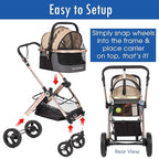 HPZ Pet Rover Prime 3-in-1 Luxury Dog/Cat Stroller (Travel Carrier +Car Seat +Stroller) with Detach Carrier/Pump-Free Rubber Tires/Aluminum Frame/Reversible Handle for Medium & Small Pets (Taupe)
