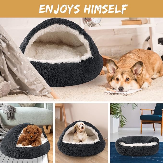Dog Beds for Small Dogs, Cat Bed Cave, Washable Cute Cat Bed, Cozy Nook Pet Bed for Dogs or Cats, Anti-Slip Puppy Bed Fits up to 22 lbs Pets(Dark Grey, 24" x 24")