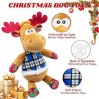 Dog Toys Squeaky Interactive Puppy Teething Chew Toy with Crinkle Sound Paper Tail Stuffed PP Cotton,Keep Them Busy, Large Medium Small Breeds Indoor Play, Christmas Deer