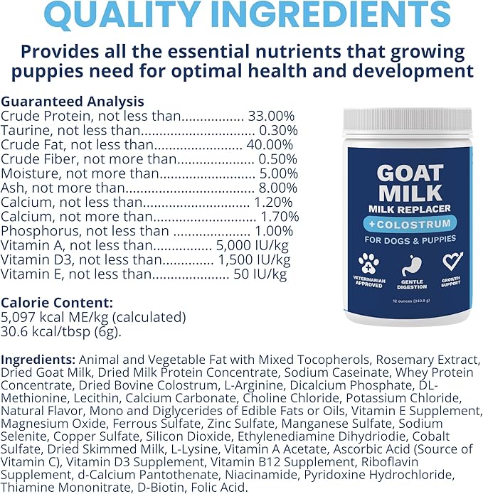 Under the Weather Puppy Milk Replacement Formula + Colostrum for Dogs & Puppies | Goat Milk Replacer Powder | Goat-Based Formula with Colostrum for Immune & Digestive Support - 12 oz