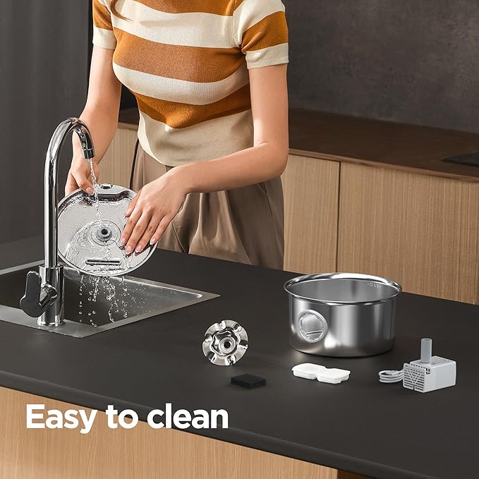 Cat Water Fountain Stainless Steel: 88oz/2.6L Pet Drinking Fountains with 6 Filters Water Bowl for Cats Inside with Flower Kitty Spout Dog Dispenser Animal Watering Supplies - Water Level Window