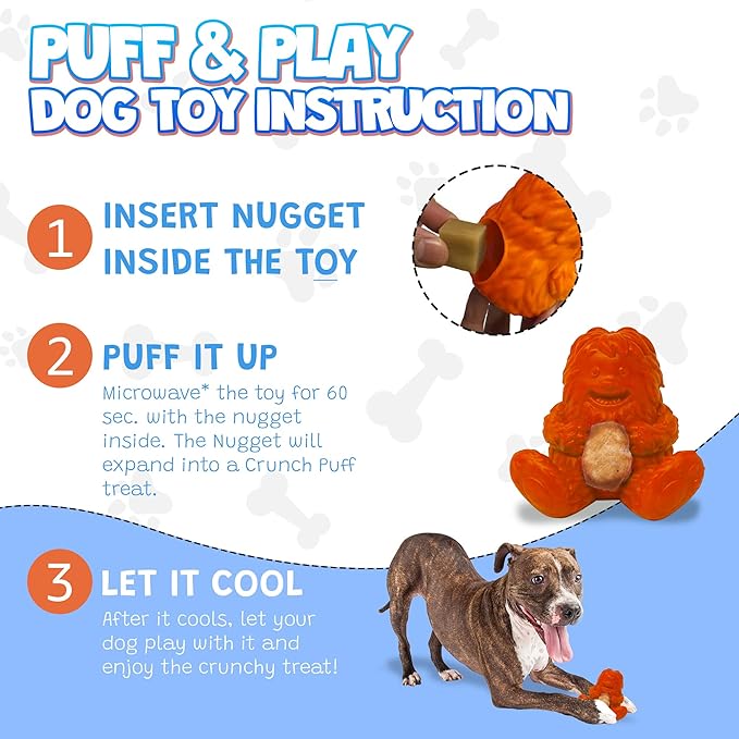 Yeti Dog Chew Puff and Play Interactive Dog Toys, Nuggets Dog Treat Dispenser Puzzle, Fun Stimulating Chew Toy for Teething, Behavior Training for Light to Moderate Chewers, Yeti Orange
