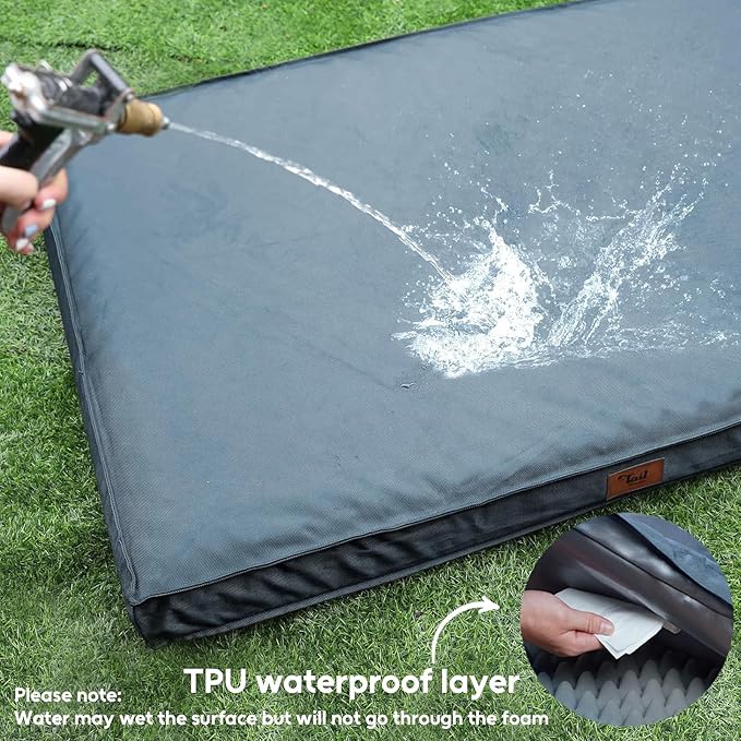 Outdoor Large Dog Bed, Waterproof Dog Bed for Large Dogs, Egg Crate Foam Pet Bed with Removable Washable Oxford Cooling Cover, Blue