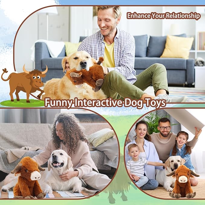 Squeaky Dog Toys, Highland Cow Stuff Dog Push Toys Interactive Puppy Toys with to Keep Them Busy,Highland Cow Decor Gifts