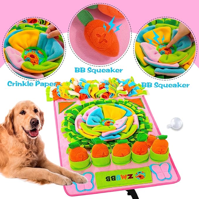 Pet Snuffle Mat for Dogs Sniff Mat Nosework Feeding Mat Slow Feeder Interactive Dog Puzzle Toys for Training and Stress Relief Encourages Natural Foraging Skills (31''x19''（Pink）)