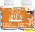 Wild Caught Omega 3 Fish Oil for Dogs - 300mg Mini Softgel Capsules for Healthy Skin and Coat - 360 Dog Fish Oil Pills for Shedding, Dry Itching Skin, and Hot Spots (2 Packs of 180)