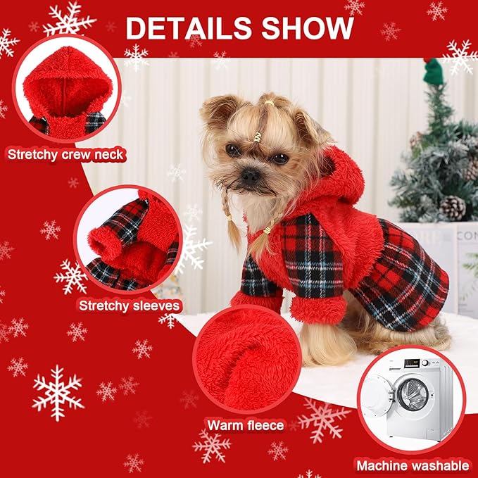 Dog Hoodie Dog Christmas Sweater Puppy Clothes for Small Dogs Boy Girl Pet Hoodies for Dogs Cold Weather Doggie Coats Fall Doggy Sweatshirt for Chihuahua Yorkie Cat Sweater Costumes, Red, XXS