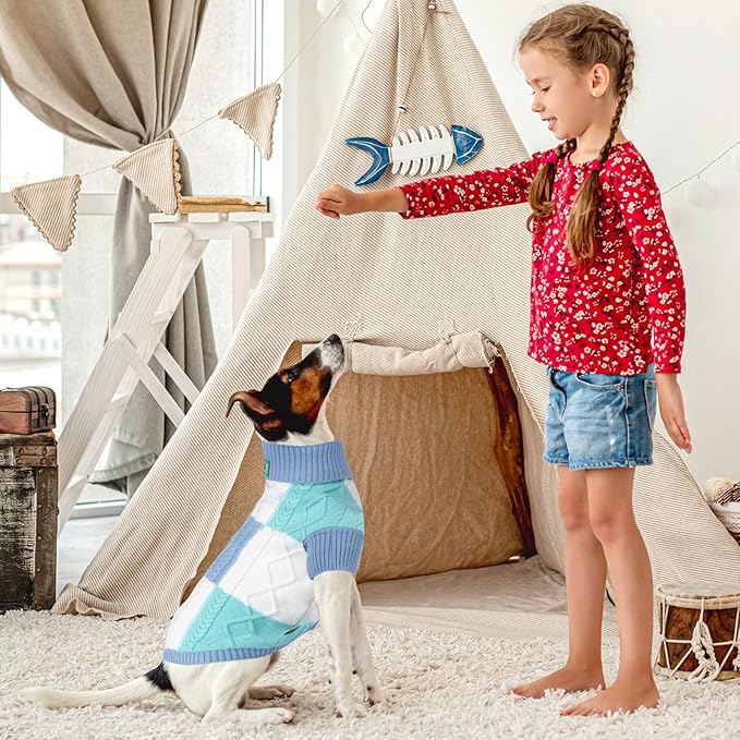 Turtleneck Pet Sweaters for Dogs Boys or Girls,Color Inlay and Moving Needle Pattern Dog Sweater,Pet Clothes,Dog Sweaters,Suitable for Various Breeds Dogs or Sizes(Blue Group,3XL)