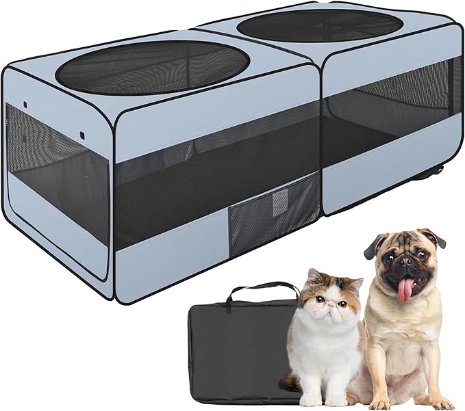 2-in-1 Dog Playpen, 58''Pop Up Cat Puppy Pet Playpen Indoor/Outdoor Cats Enclosed, Cat Dog Tent Crate Cage Kennel, Portable Playpen for Kitten, Small Animals Play Pen(No Divider, Unified Space)