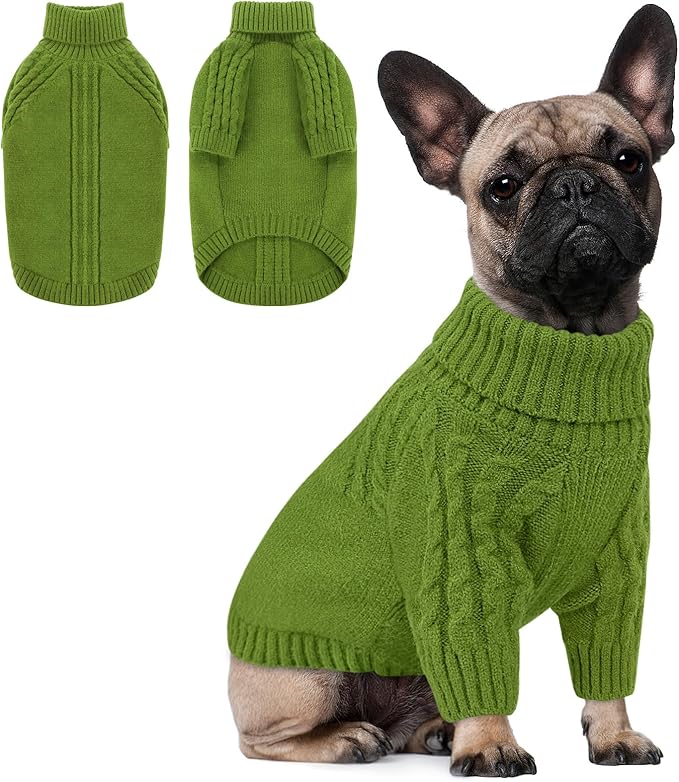 Queenmore Dog Sweaters for Large Dogs Boy, Thanksgiving Large Dog Sweaters with Turtleneck, Long Sleeve Knit Pullover for Doggy, Warm Soft Winter Pet Outfit for Beagle,Dachshund,Doberman (Green,L)