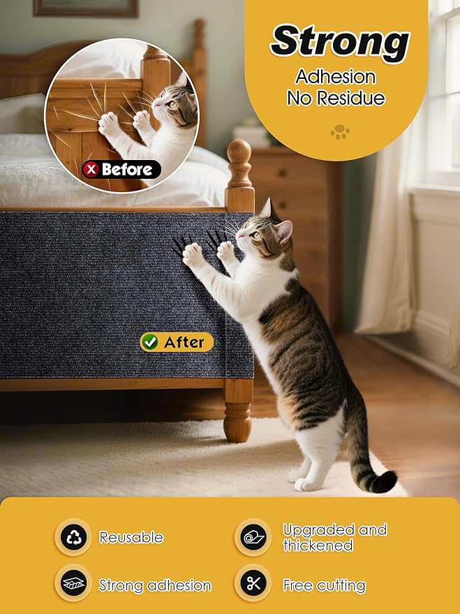 TLNNK 78.7"x15.8" Cat Scratch Mat, Trimmable Self-Adhesive Carpet, DIY Climb Cat Scratcher for Furniture Couch or Wall Protector, Covering Cat Scratching Post Replacement Pads (Dark Gray)