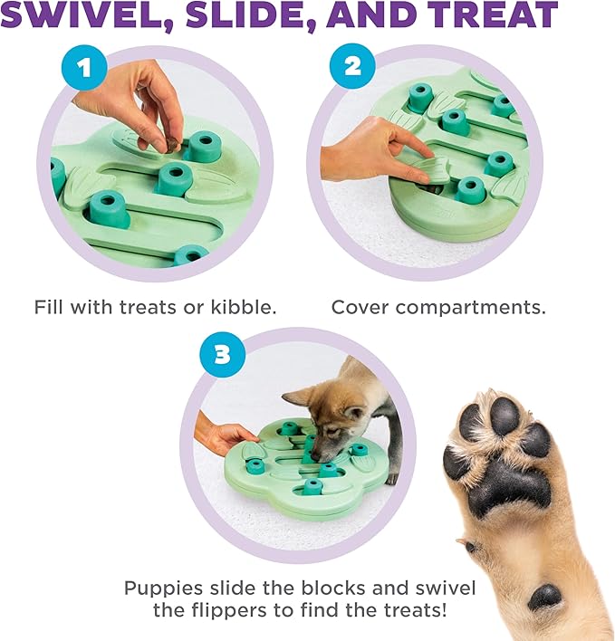 Outward Hound by Nina Ottosson Puppy Hide N' Slide Treat Puzzle Enrichment Dog Toy, Green