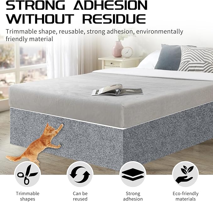 2 Pcs 39.4"x15.8" Cat Scratch Mat, Cat Scratch Couch Furniture Protector, Trimmable Self-Adhesive Cats Scratch Pads, DIY Cat Scratcher for Wall Protector and Covering Cat Tower (Light Grey)