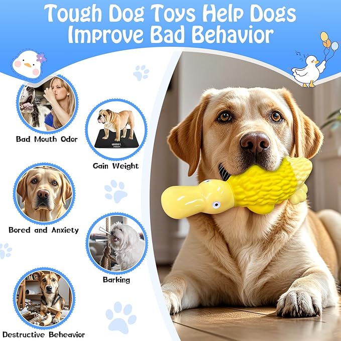 Dog Toys for Aggressive Chewers: Tough Dog Chew Toys-Large Squeaky Dog Toys for All Breed Sizes to Keep Them Busy (Yellow)