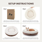 Donut Dog Bed Medium Size Dog, Round Cat Beds for Small Medium Dogs and Cats with Washable Fluffy Faux Fur, Cute Comfort Pet Bed with Anti-Slip Bottom, Cream, 36"