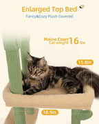 Cat Tree Floor to Ceiling with 18.9in Big Perch Bed and Condo for Large Adult Cats, 86in-108in Heavy Duty Cat Tower for Indoor Cat Pet, Cactus Green