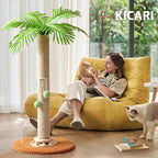 Cat Scratching Post for Space-Saving, 32'' Tall Cat Tree Post with Wooden Turntable Toy, Sisal Rope Cat Scratcher Post with 2 Interactive Ball for Indoor Cats and Kitten Climbing,Play & Rest