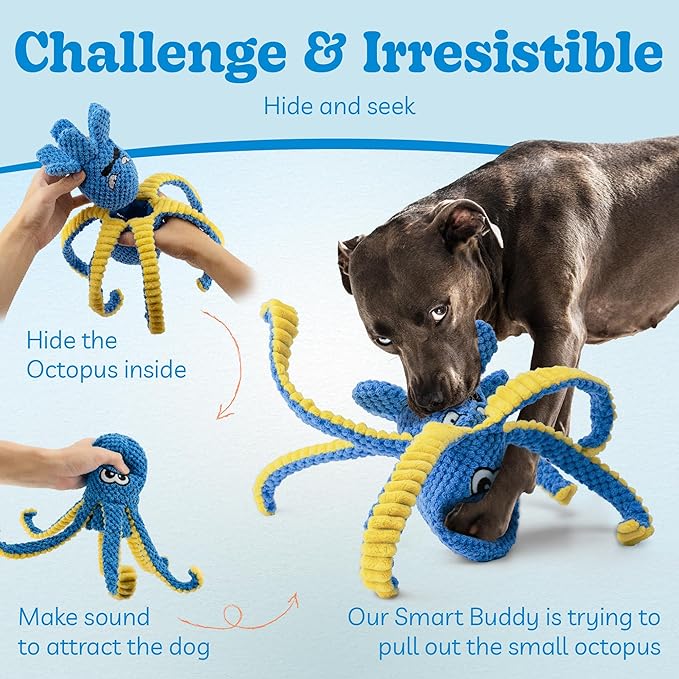 Interactive Dog Toys Octopus, 4 Pack Squeaky Hide And Seek Large Dog Toys to Keep Them Busy, Tough Plush Chew Toy, Tug of War Doggie Toy for Small,Medium and Large Breeds, Puppy Toys Puzzle