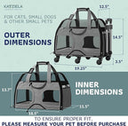 Katziela Rolling Pet Carrier for Small Dogs & Cats – Airline Compliant Soft-Sided Travel Bag with Removable Wheels, Telescopic Handle & Mesh Top (Gray/Black)