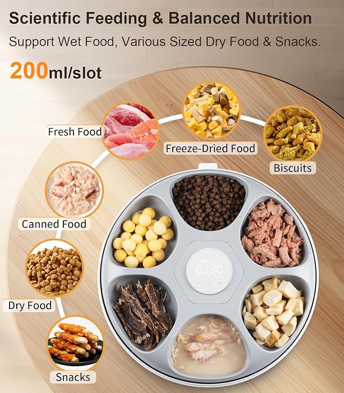 Casfuy Automatic Cat Feeder Cordless - Automatic Cat Food Dispenser for Wet Moist Food with 4 Ice Packs Rechargeable Auto Feeder for Cats Small Dogs with Programmable Timer Low Battery Indicator