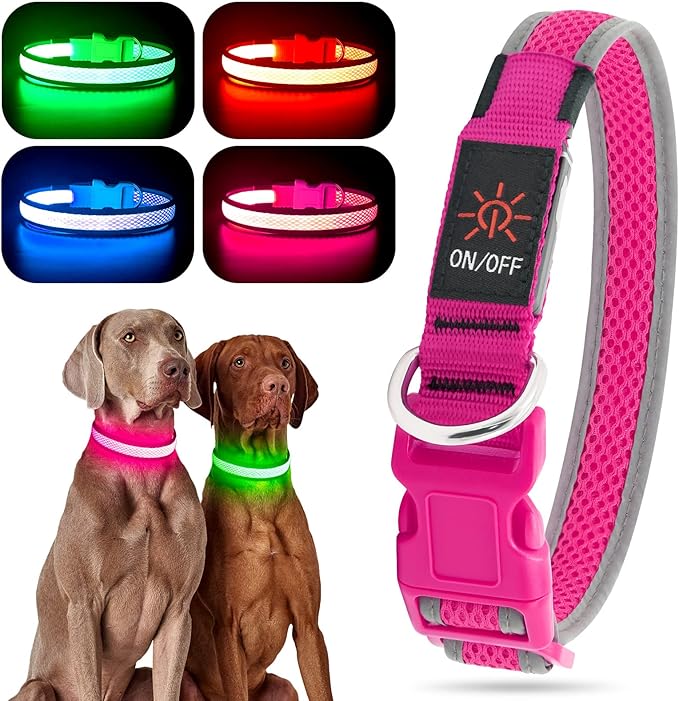 YFbrite Light up Dog Collar, USB Rechargeable LED Puppy Collar Super Bright Adjustable Glowing Dog Lights for Night Walking (Pink, Small)