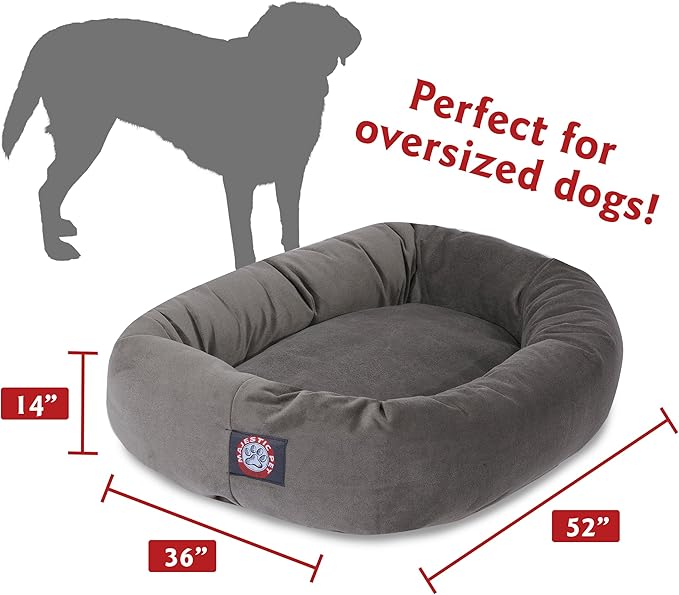 Majestic Pet 52 Inch Suede Calming Dog Bed Washable 52x35x11 (Inch) – Cozy Soft Round Donut Dog Bed with Spine Support for Dogs to Rest Their Head - Pet Bed X- Large – Gray