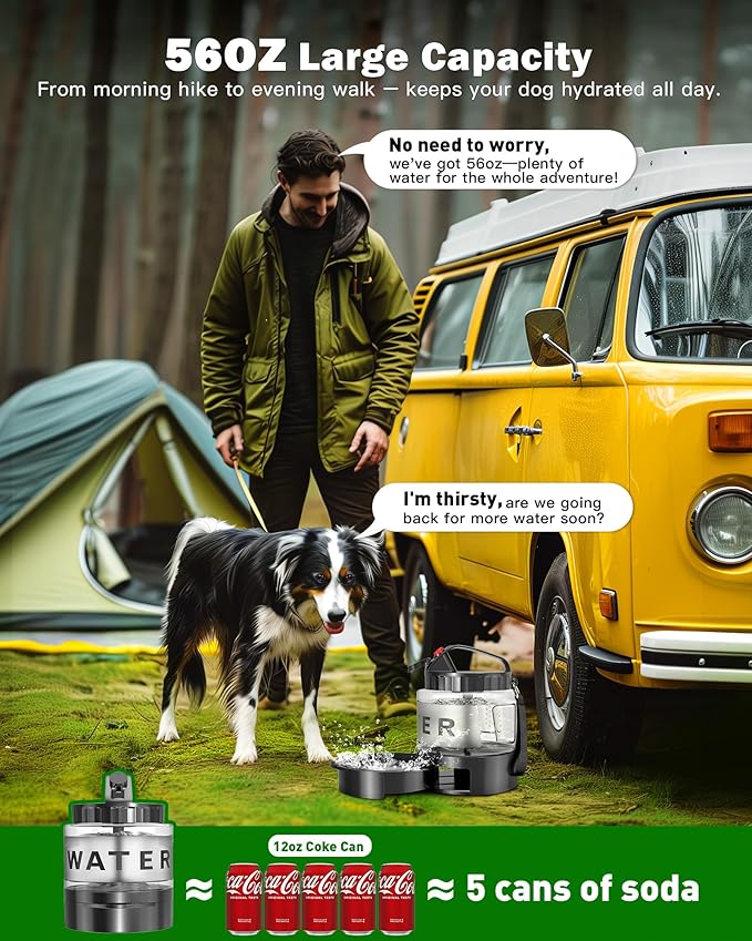 Dog Water Bottle Portable Bowls - 56oz Large Travel Water Bowl Dispenser for Dogs, Pet Camping Beach Essentials Traveling Car Park Accessories, Leak Proof Pet Drinking Dispenser for On The Go, Black