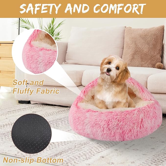 Dog Beds for Small Dogs, Cat Bed Cave, Washable Cute Cat Bed, Cozy Nook Pet Bed for Dogs or Cats, Anti-Slip Puppy Bed Fits up to 22 lbs Pets(Pink, 24" x 24")