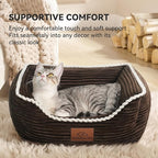 Cat Dog Bed for Pets, Rectangle Pet Bed Gift for Puppy and Kitten, Machine Washable Calming Fluffy Pet Couch Sofa for Indoor Outdoor, Portable Soft Cat Bed with Non-Slip Bottom (Small, Brown)