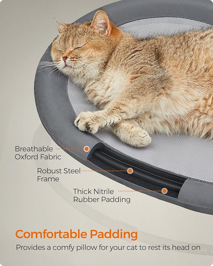 Feandrea Pet Bed, Cat Hammock, Elevated Cat Bed for Multiple Cats, with Removable Washable Mesh, for Pets up to 20 lb, Oval, Gray UPCB001G01