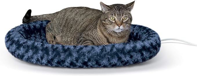 K&H Pet Products Thermo-Kitty Fashion Splash Indoor Heated Cat Bed, Heated Bed for Dogs or Cats with Removable Waterproof Heater Blue Large 16 X 22