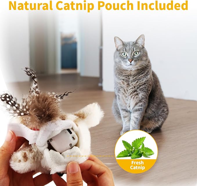 Gigwi Interactive Cat Toys for Indoor Cats, Flapping and Chirping Catnip Toys for Cat Exercise, Automatic Cat Toy with Beating Wings & Real Feather Tail, Rechargeable Cat Kicker Toy Princess