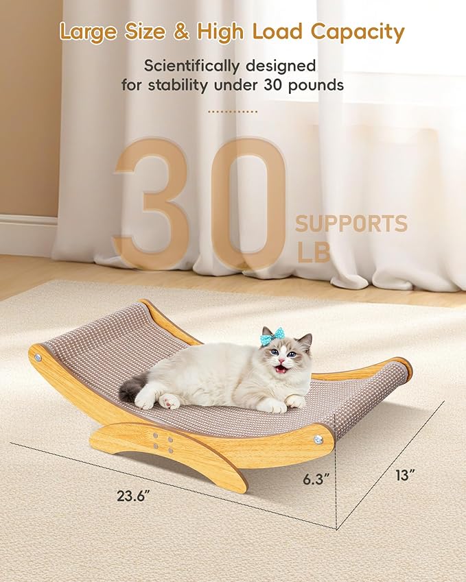 Cat Scratcher Bed for Indoor Cats - Natural Sisal Scratching Board with Sturdy Solid Wood Frame Scratch Pad, Cat Lounger/Hammock