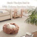 23 inches Donut Dog Bed for Small Dogs - Calming Washable Round Puppy Bed with Removable Cover, Fluffy Plush Pet Bed for Cats & Dogs, Fits up to 25 lbs Pets (Tie-dye Brown,Small)