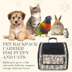 Camouflage Foldable Cat Backpack Carrier, Airline-Friendly, Cat Hiking Backpack Ventilated for Travel, Safety Tether Clip, 600D Oxford Fabric (Small Dogs/Cats)