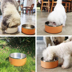 LIHONG Stainless Steel Dog Bowls for Large Dogs,Dog Food Water Bowls with Non Slip Rubber Bottom,Pet Feeding Bowl,Double Wall Insulated,Rustproof(64oz,Orange)