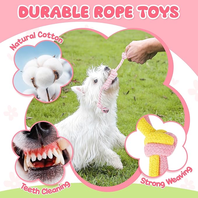 Zeaxuie 23 Pack Pink Puppy Toys for Teething, Small Dog Toys with Cute Puppy Chew Toys, Squeaky Dog Toys, Treat Ball and Interactive Rope Toys