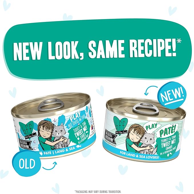 B.F.F. Play - Best Feline Friend Paté Lovers, Aw Yeah!, Turkey & Tuna Tweet Me! with Turkey & Tuna, 2.8oz Can (Pack of 12)