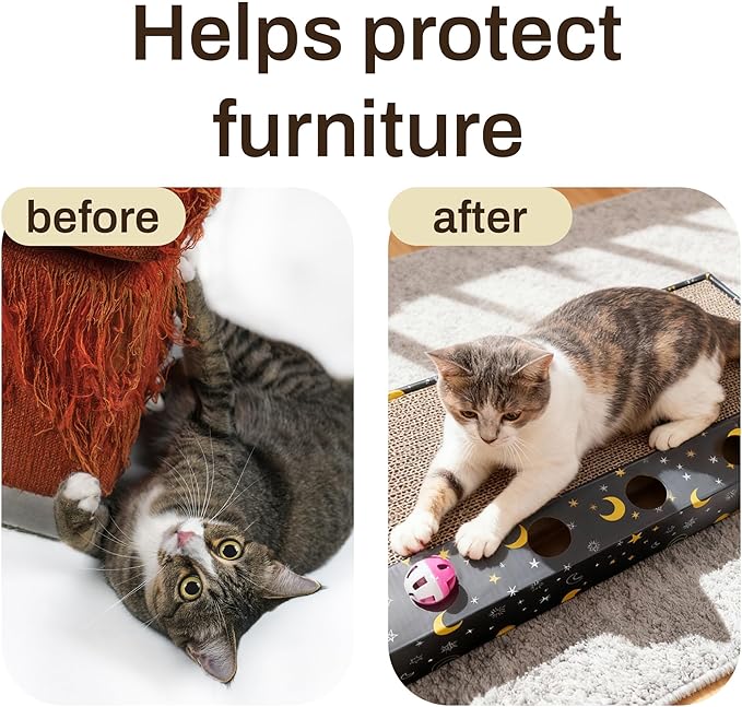 3 Packs in 1 Cat Scratch Pad – Cat Scratcher Cardboard to Protect Furniture,Each Cat Scratching Board with 2 Corrugated Cardboard Pads & Playful Bell