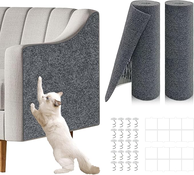 2 Pcs 39.4"x15.8" Cat Scratch Mat, Cat Scratch Couch Furniture Protector, Trimmable Self-Adhesive Cats Scratch Pads, DIY Cat Scratcher for Wall Protector and Covering Cat Tower (Dark Gray)
