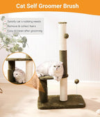 Happi N Pets 34“ Tall Cat Scratching Post for Big Cats, Natural Sisal Cat Scratchers for Indoor Cats, Heavy Duty Cat Stands Featuring with Cat Self Groomer and Hanging Toys, Free Catnip-Green