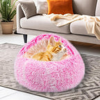 Calming Dog Beds & Cat Cave Bed with Hooded Cover,Washable Round Beds for Small Medium Pets,Anti-Slip Faux Fur Fluffy Coved Bed,Comfortable Warming Pet Bed (20 * 20inch,Pink)