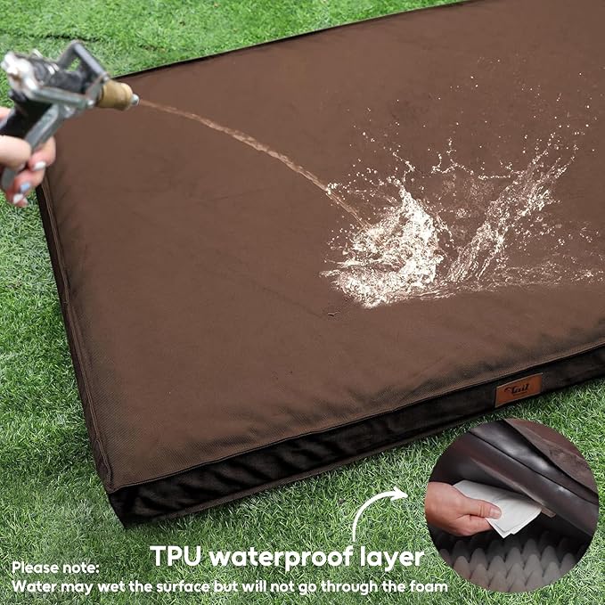 Outdoor Dog Bed Waterproof, Outside Cooling Dog Bed for Medium Dogs, Orthopedic Egg Foam Pet Bed with Removable Washable Oxford Cover, Brown