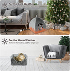 Rypet Heated Cat Bed Cave, Adjustable Temperature Heated Pet Bed Indoor with Timer and Timer, Indoor Cat Cave Bed Cat House with Removable Washable Cushioned Pillow and Chew Resistant Cord Update